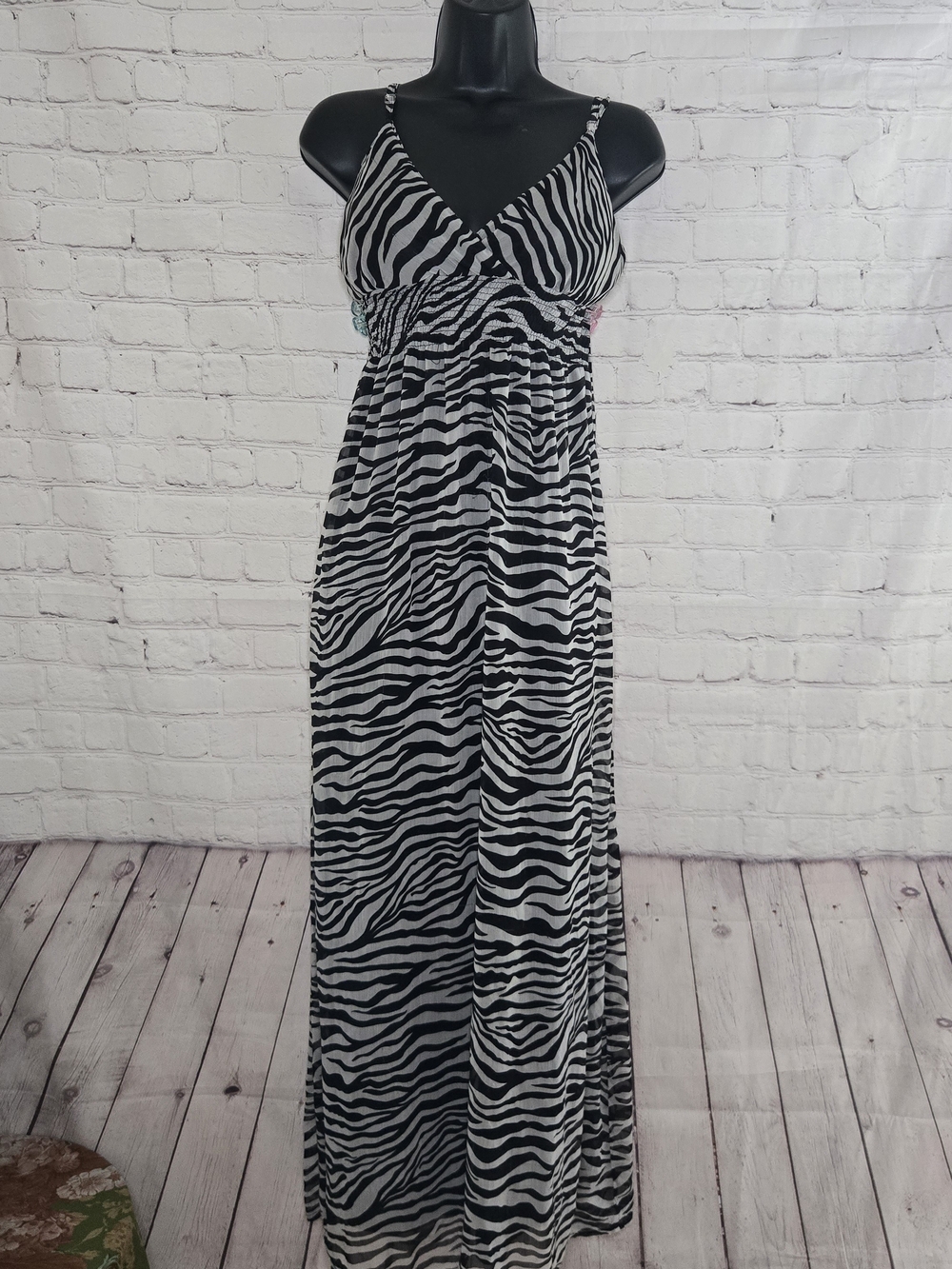 MYTH Nyc Y2k Zebra Chiffon Summer Maxi Dress Sz M McBling Hottie Mall Goth